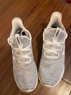 Adidas Cloud Foam Gray and White Knit Sneakers with Laces